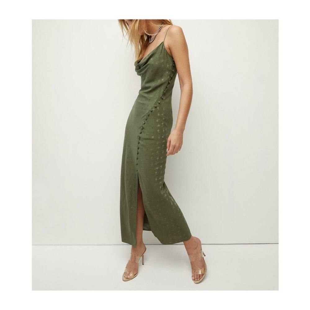 Veronica Beard Chapel Silk Jacquard Olive Green Midi Dress